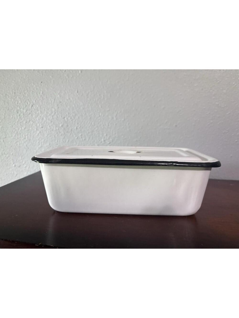 Vintage Enamelware Bread Pan With Lid